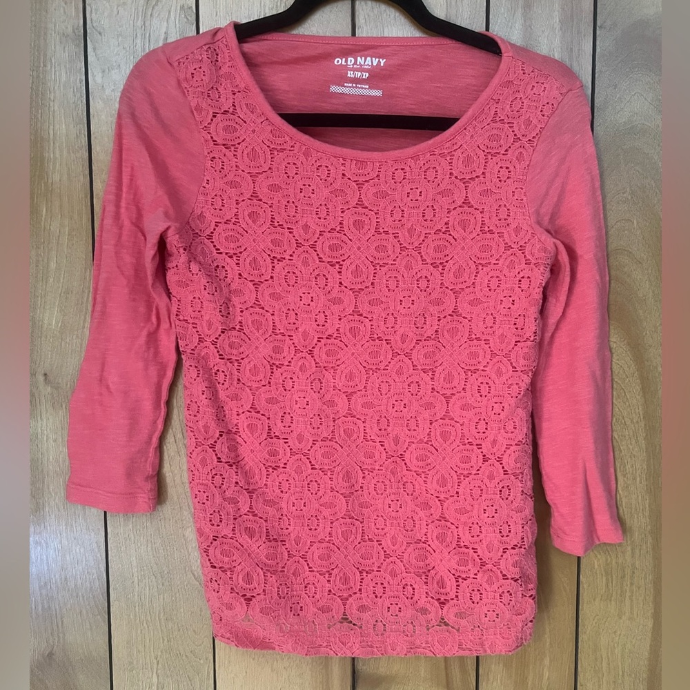 Old Navy Coral Embellished Blouse 3/4 Sleeve